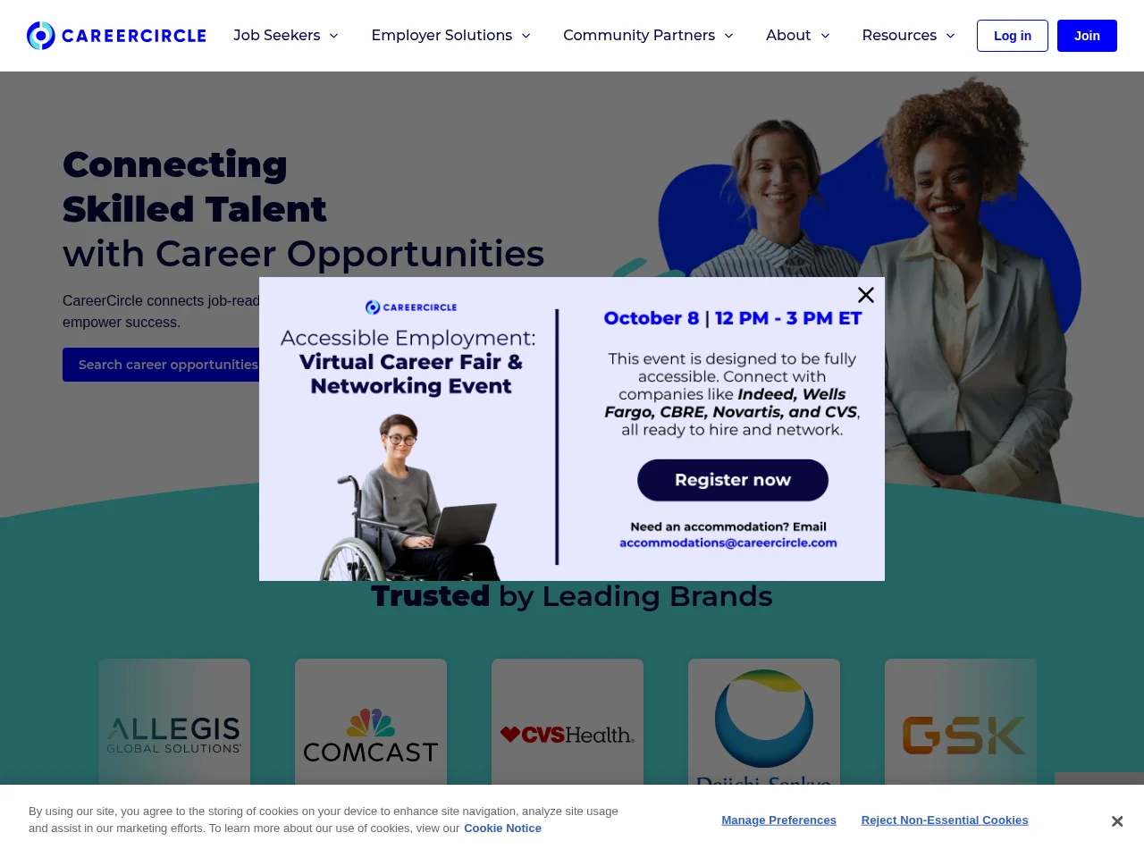 CareerCircle job board platform screenshot showing job search interface
