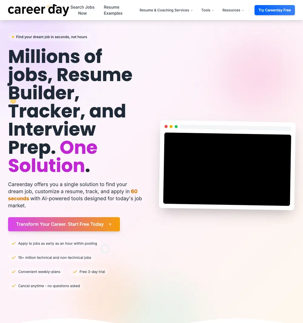 Careerday job board platform screenshot showing job search interface