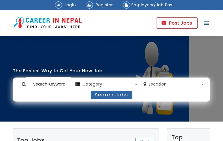 Career in Nepal job board platform screenshot showing job search interface