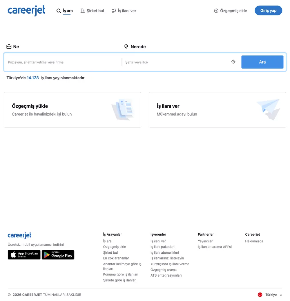 Careerjet job board platform screenshot showing job search interface
