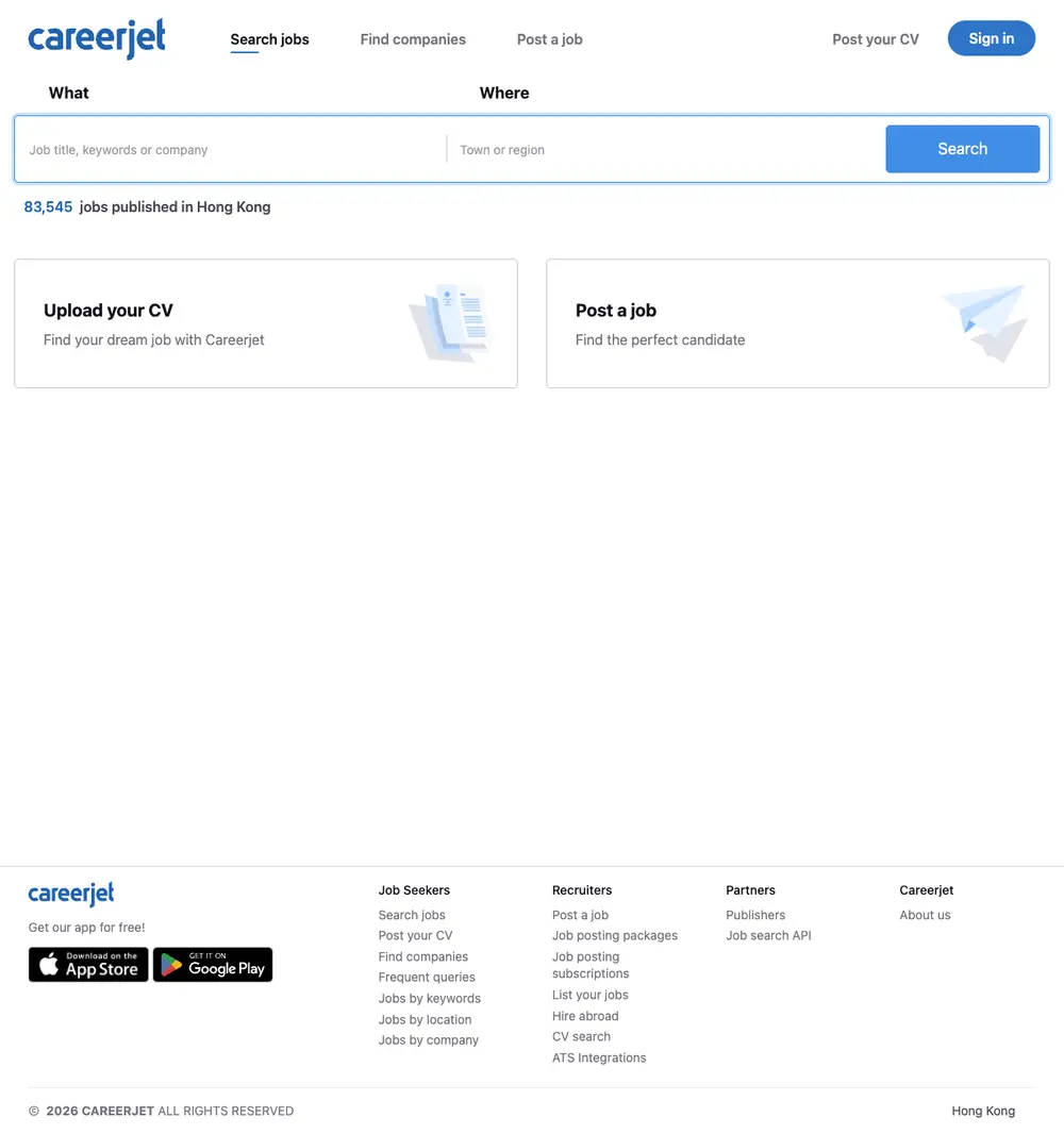 Careerjet.hk screenshot Careerjet.hk job board platform screenshot showing job search interface