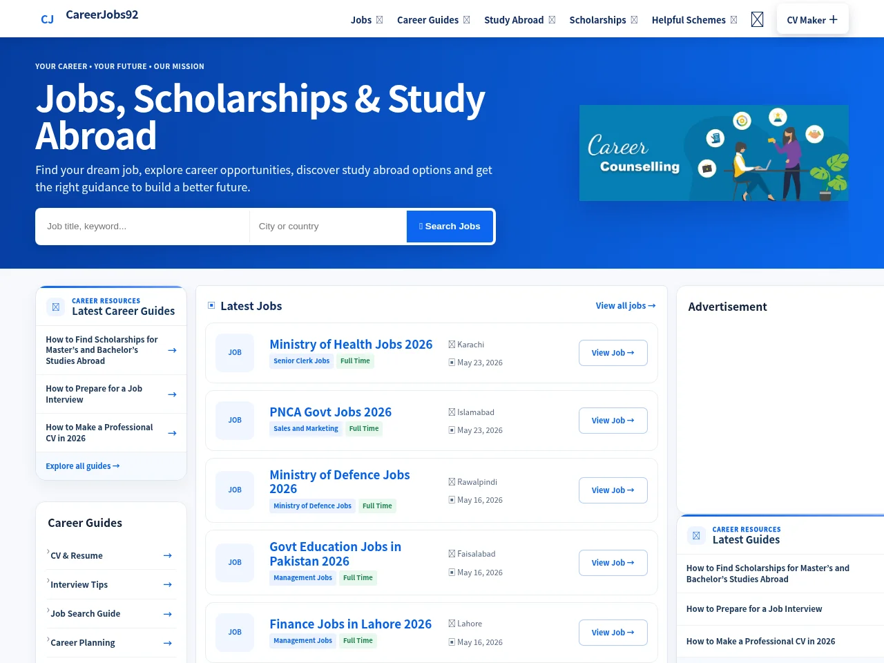 careerjobs92.com screenshot careerjobs92.com job board platform screenshot showing job search interface