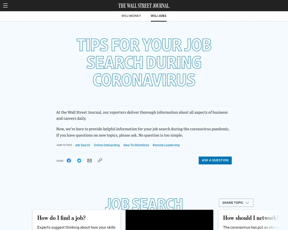 WSJ Career Journal job board platform screenshot showing job search interface