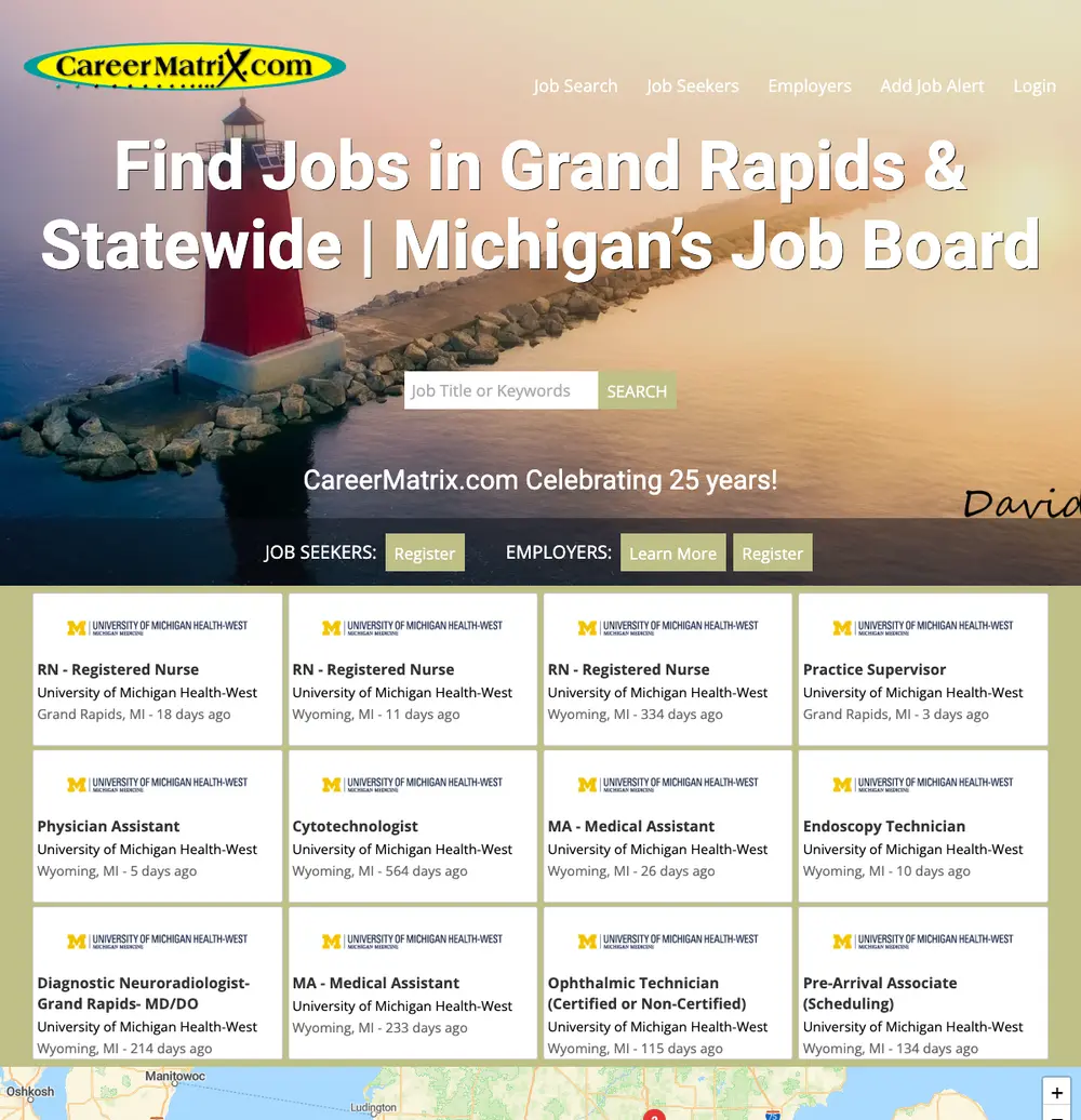 CareerMatrix job board platform screenshot showing job search interface
