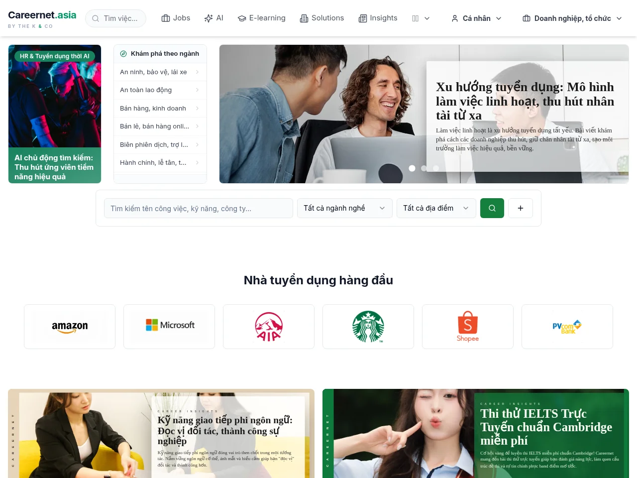 Careernet.asia job board platform screenshot showing job search interface