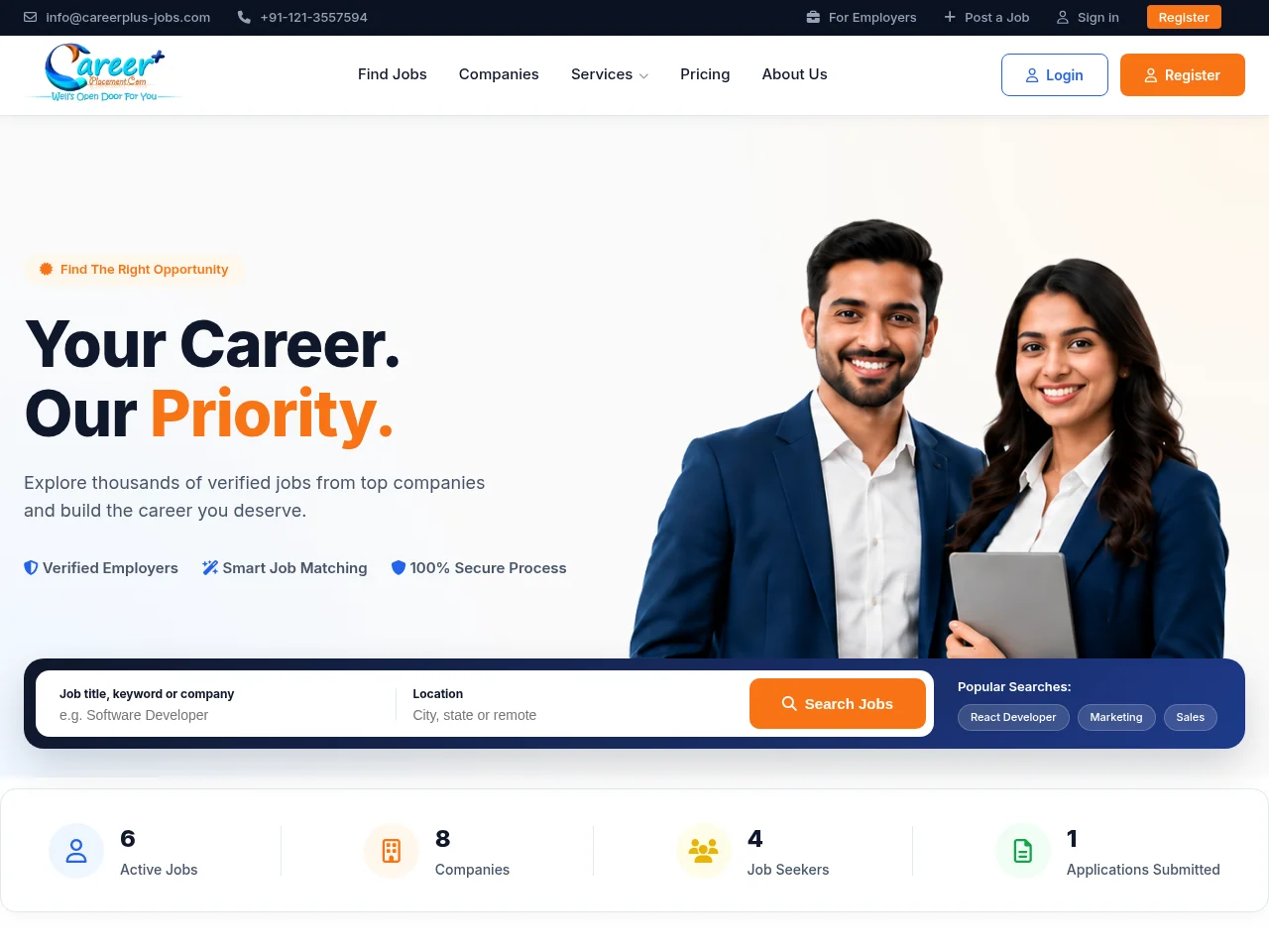C PLUS PLACEMENT DOT COM PRIVATE LIMITED job board platform screenshot showing job search interface