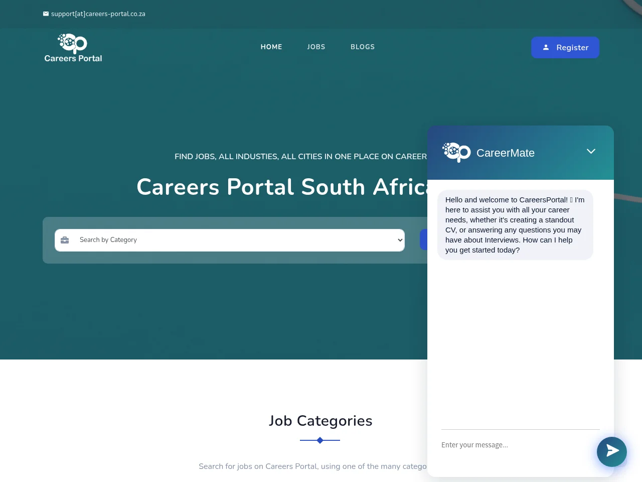 Careers Portal job board platform screenshot showing job search interface