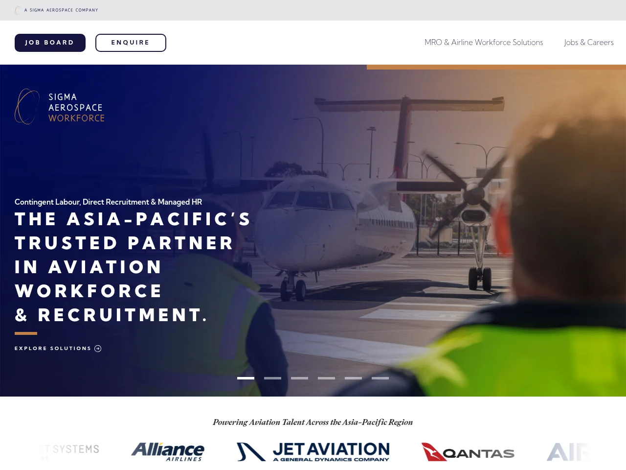 Sigma Aerospace Workforce Solutions job board platform screenshot showing job search interface