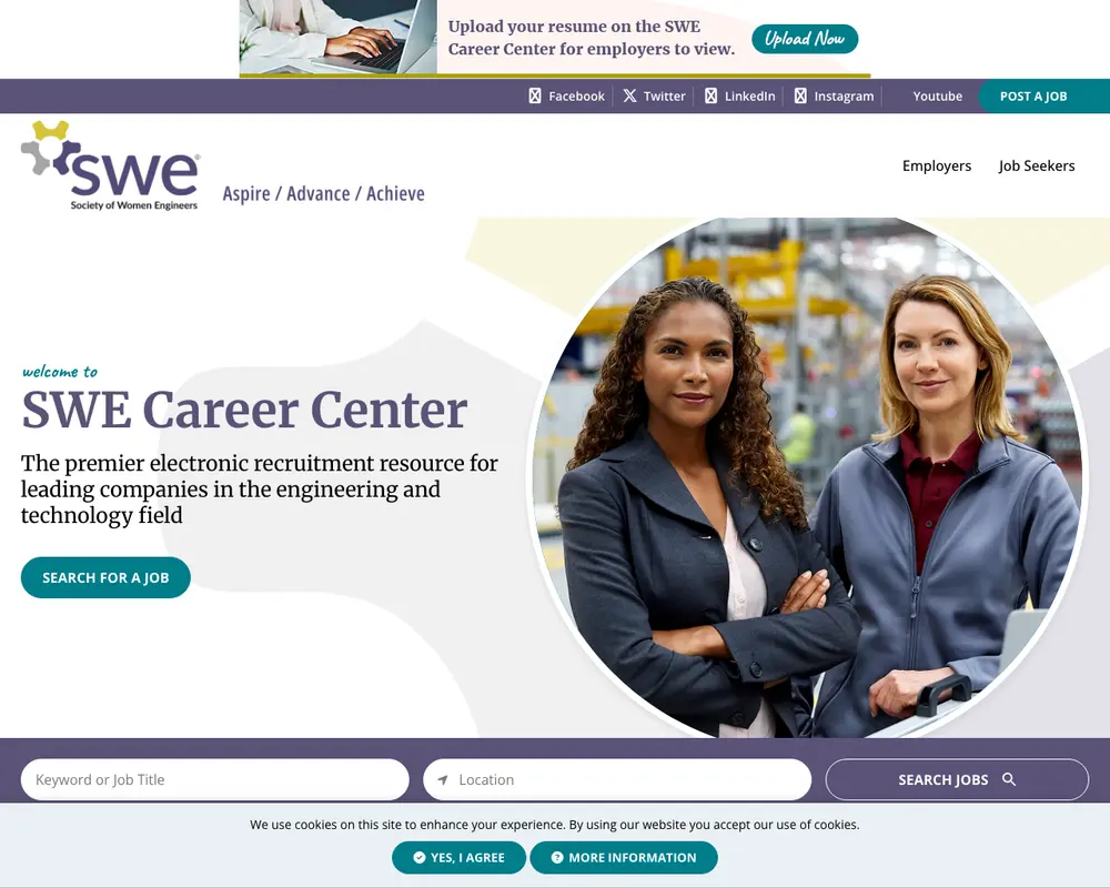 SWE Career Center job board platform screenshot showing job search interface