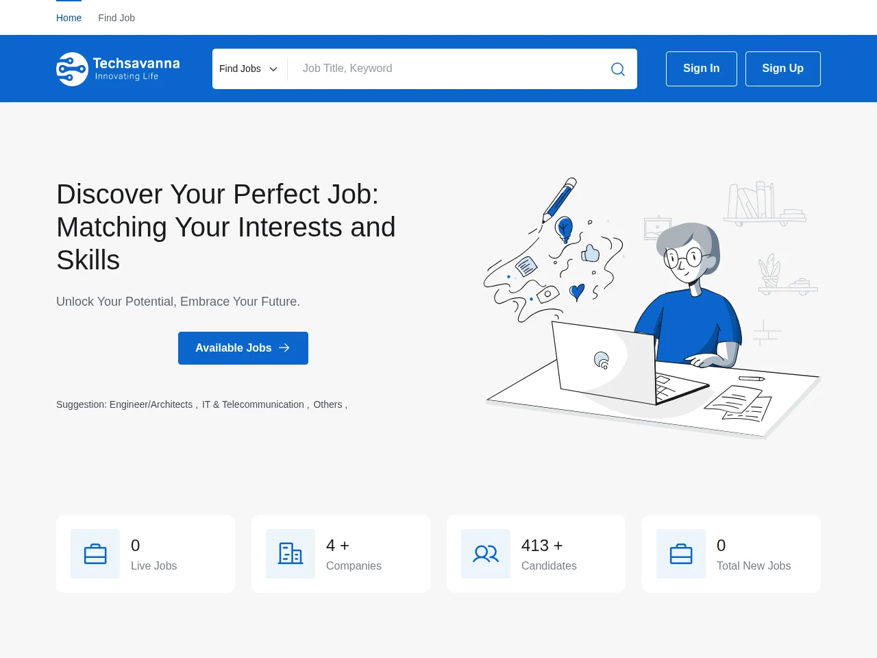 Savanna Job Portal job board platform screenshot showing job search interface