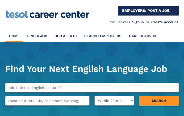 TESOL Career Center screenshot TESOL Career Center job board platform screenshot showing job search interface