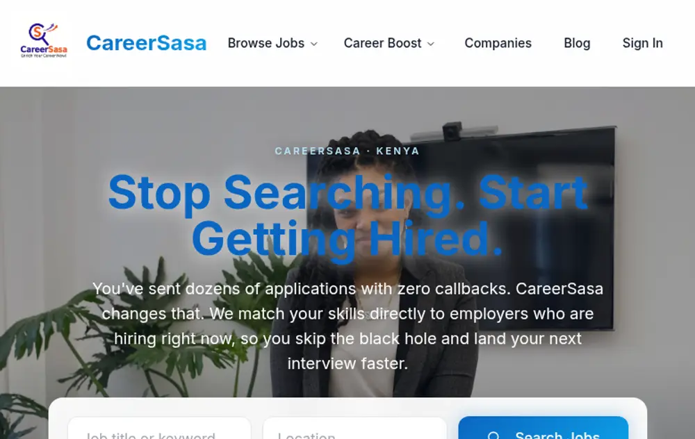 CareerSasa screenshot CareerSasa job board platform screenshot showing job search interface