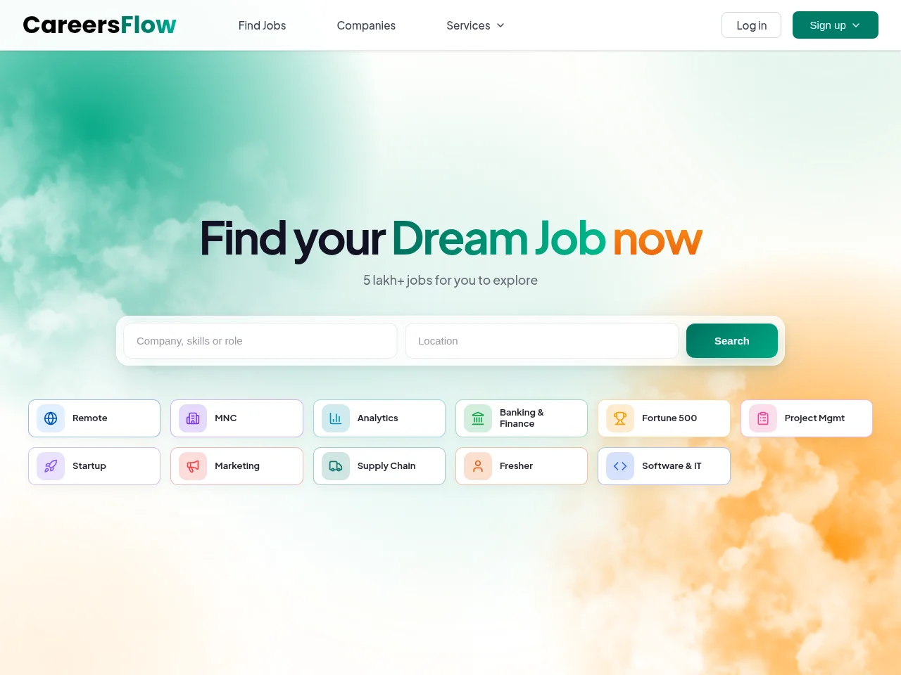 CareersFlow job board platform screenshot showing job search interface