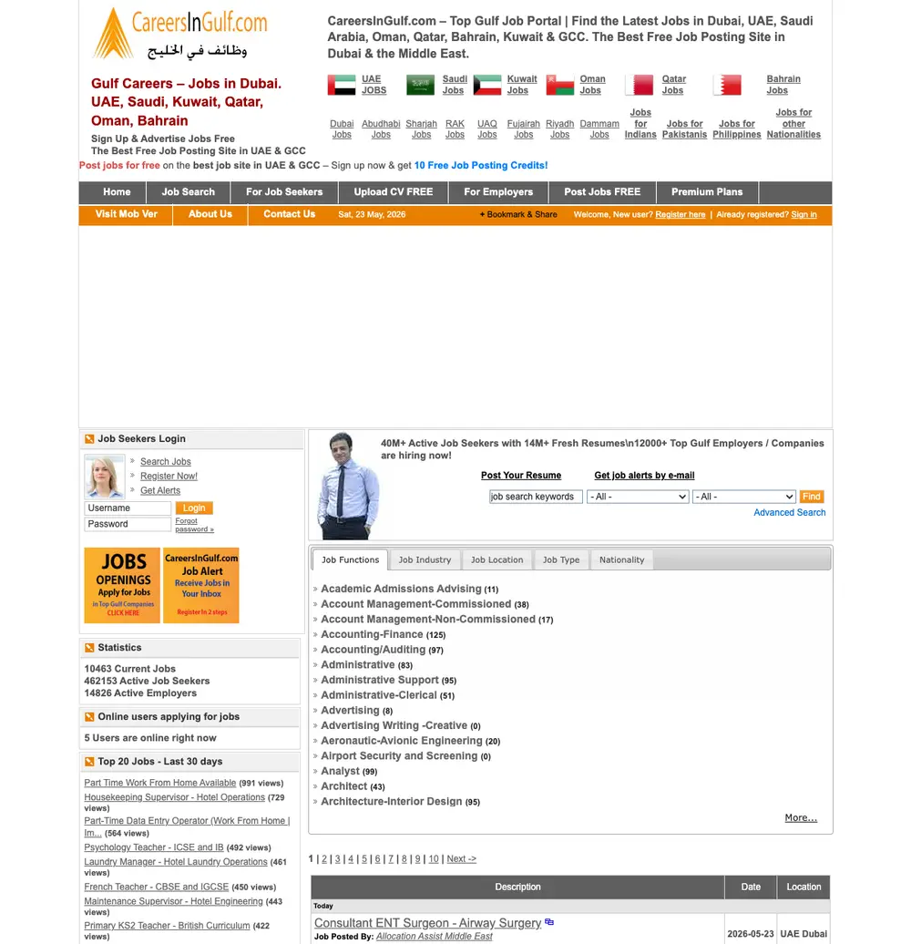 Careers in Gulf job board platform screenshot showing job search interface