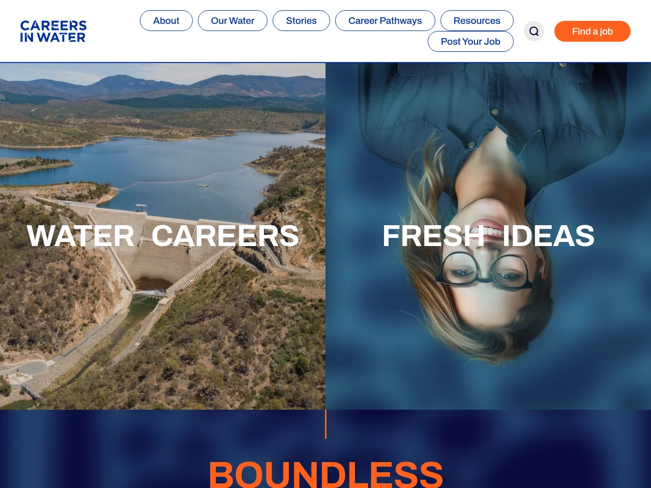 Water Careers job board platform screenshot showing job search interface