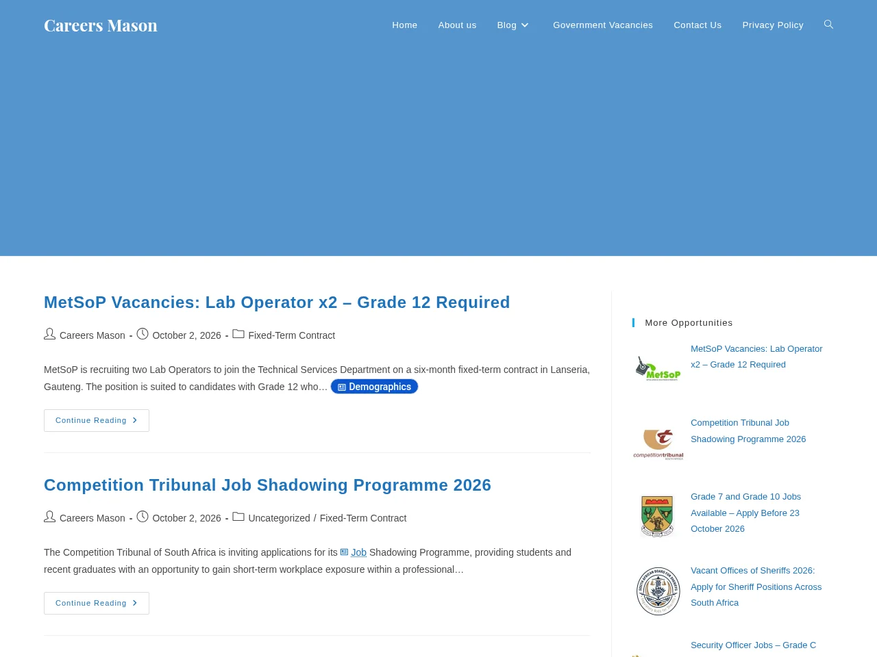 Careers Mason job board platform screenshot showing job search interface