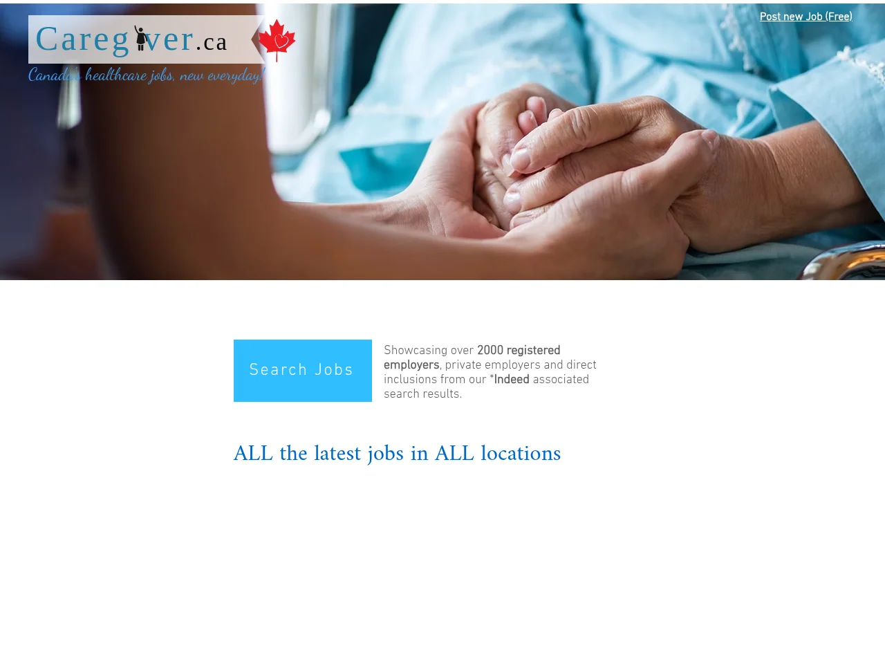 Caregiver.ca job board platform screenshot showing job search interface