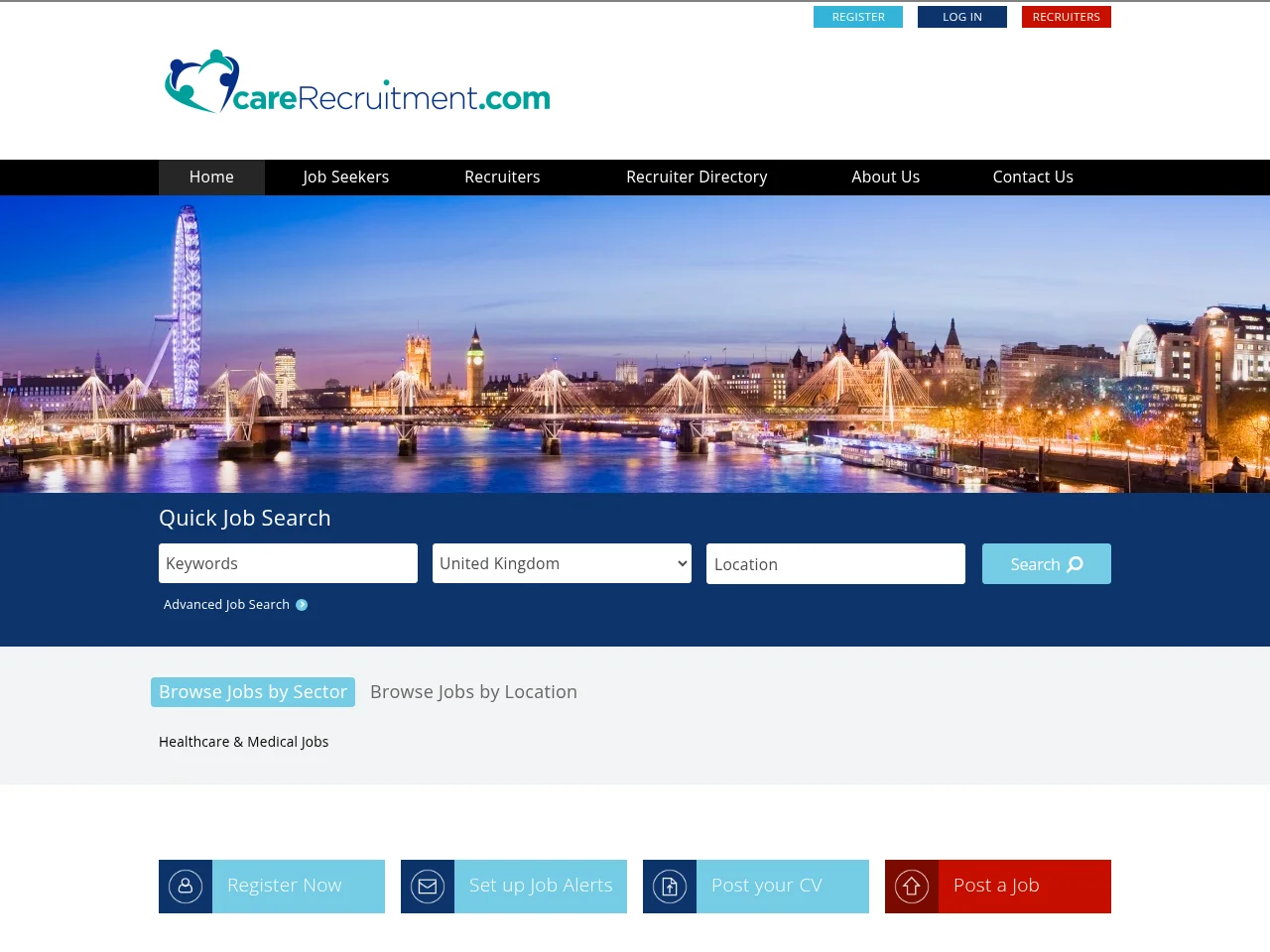 CareRecruitment.com job board platform screenshot showing job search interface