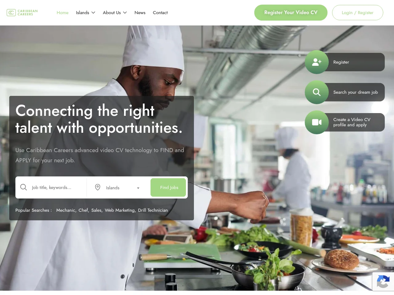 Caribbean Careers job board platform screenshot showing job search interface