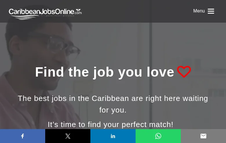 CaribbeanJobsOnline.com job board platform screenshot showing job search interface