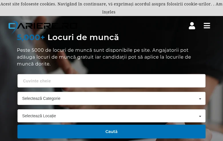 Cariere job board platform screenshot showing job search interface