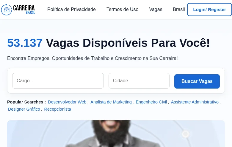 Carreira Brasil job board platform screenshot showing job search interface