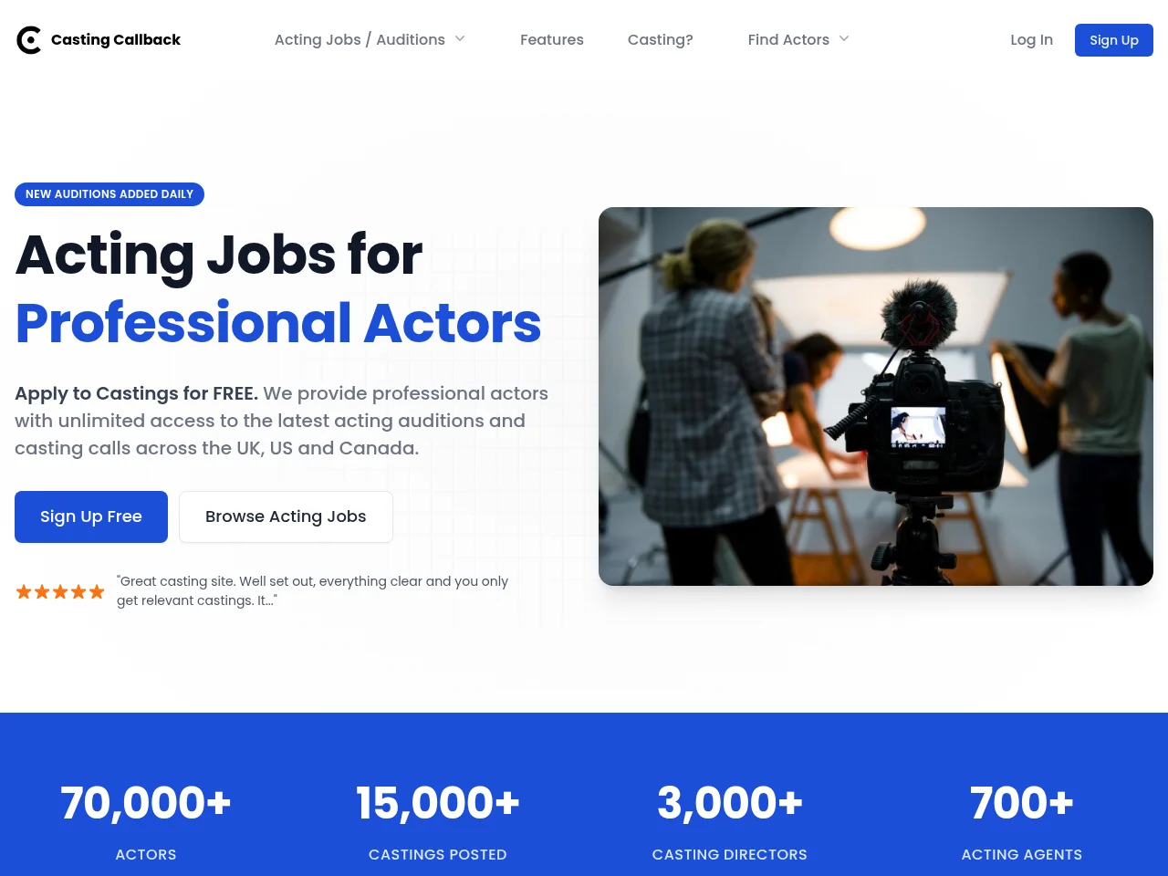 Casting Callback job board platform screenshot showing job search interface