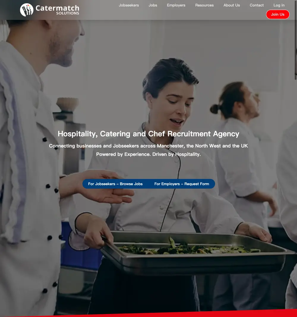Catermatch Solutions job board platform screenshot showing job search interface