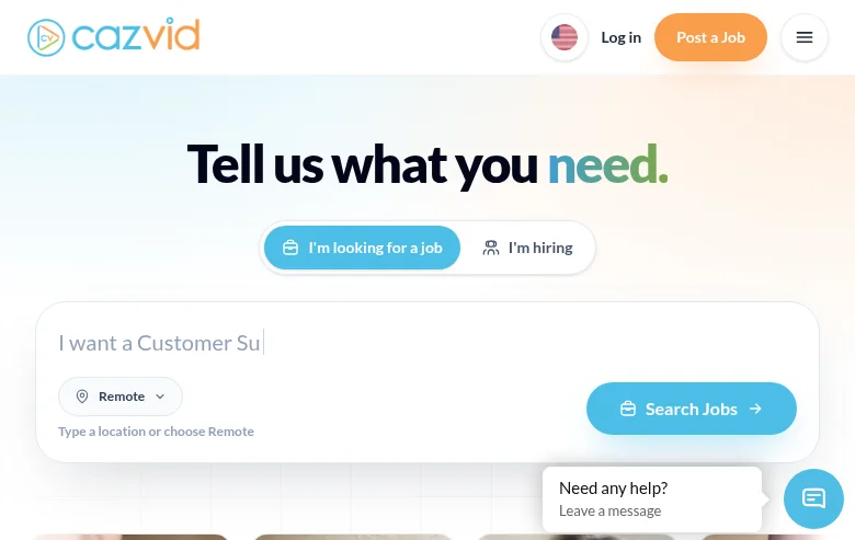 CazVid job board platform screenshot showing job search interface