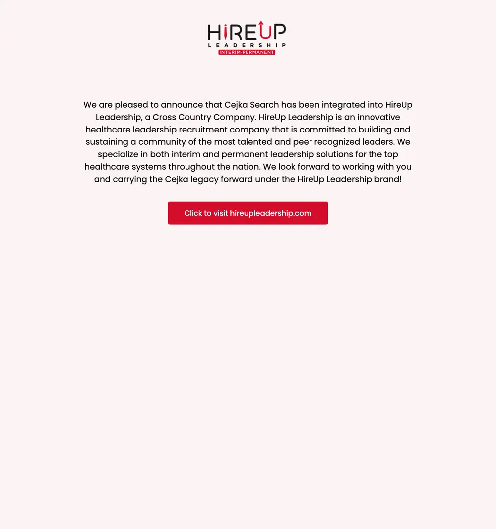 Cejka Search / HireUp Leadership job board platform screenshot showing job search interface