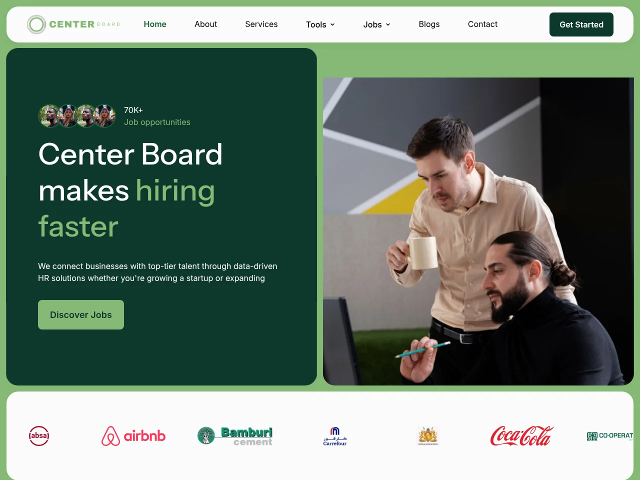 Center Board job board platform screenshot showing job search interface