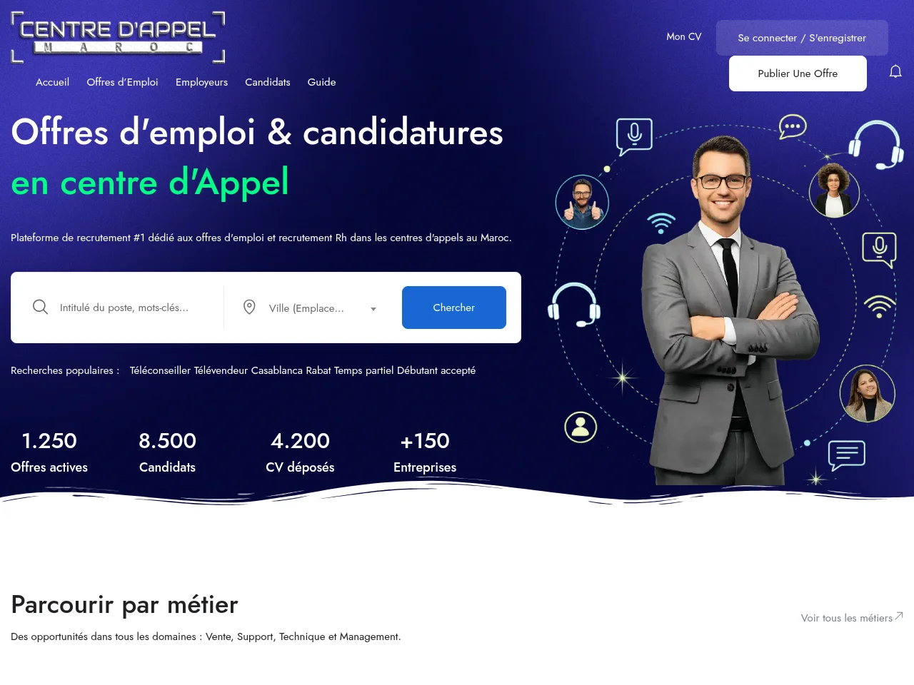 Centre d'Appel Maroc screenshot Centre d'Appel Maroc job board platform screenshot showing job search interface