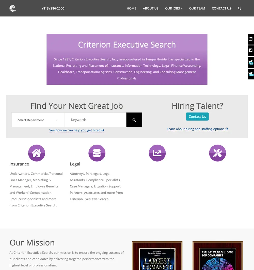 Criterion Executive Search screenshot Criterion Executive Search job board platform screenshot showing job search interface