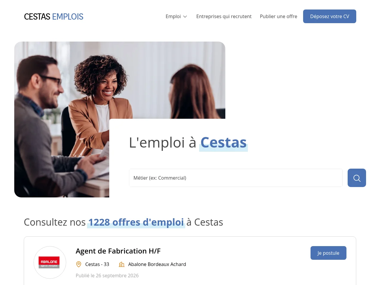 Cestas Emplois job board platform screenshot showing job search interface