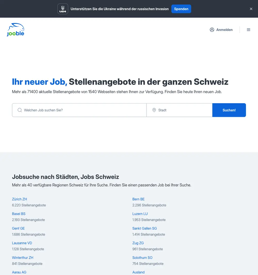Jooble job board platform screenshot showing job search interface