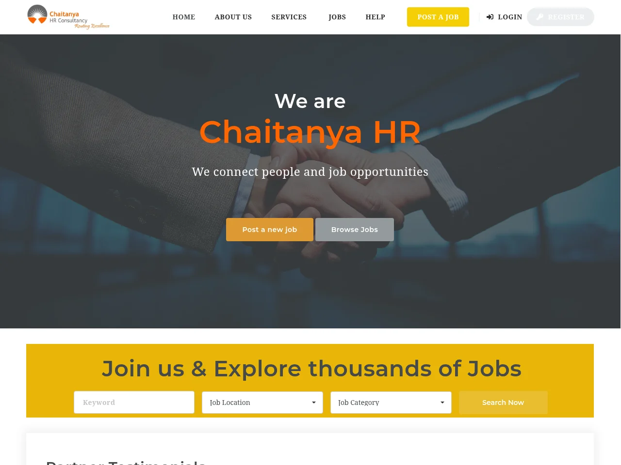 Chaitanya HR screenshot Chaitanya HR job board platform screenshot showing job search interface