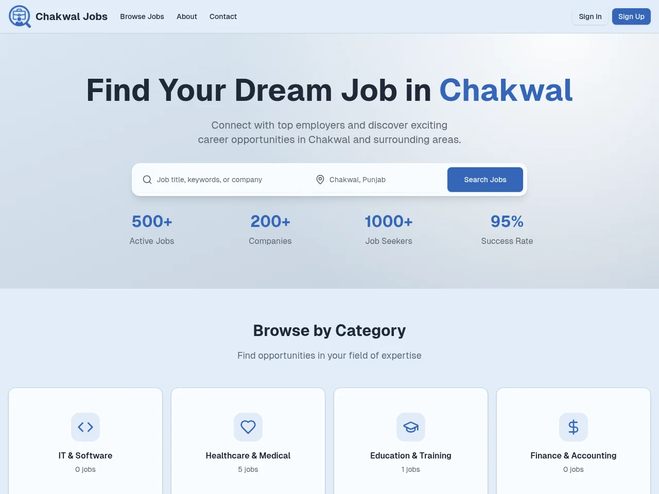 ChakwalJobs.com screenshot ChakwalJobs.com job board platform screenshot showing job search interface