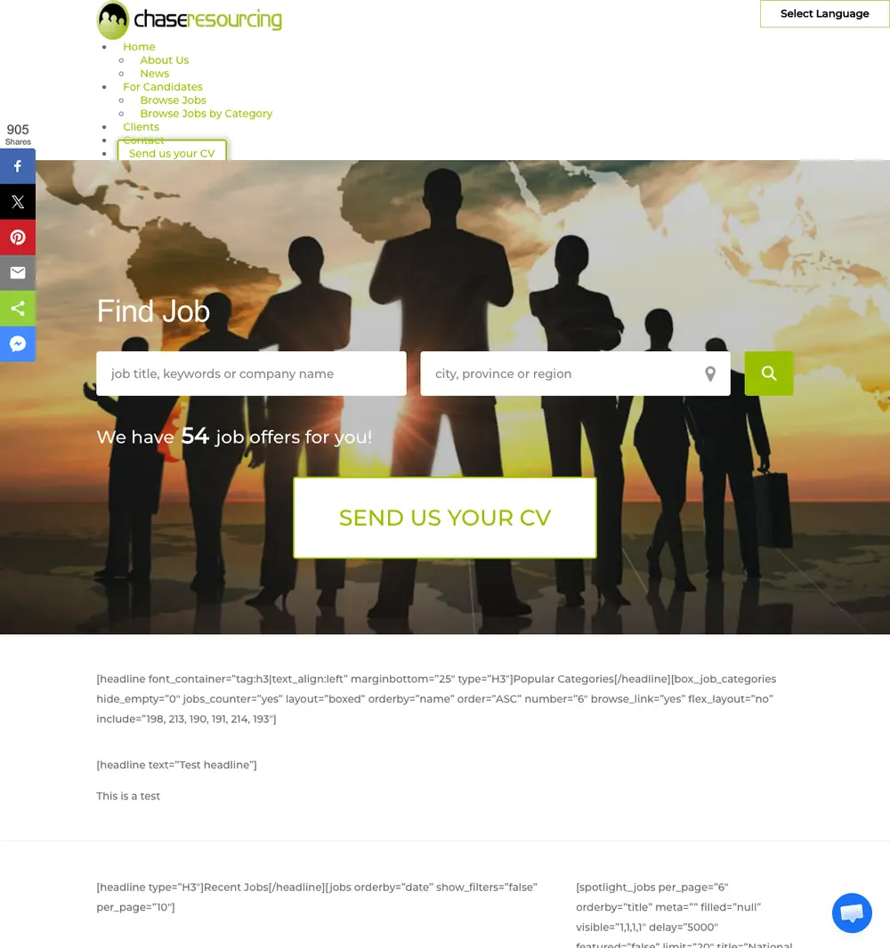 Chase Resourcing job board platform screenshot showing job search interface