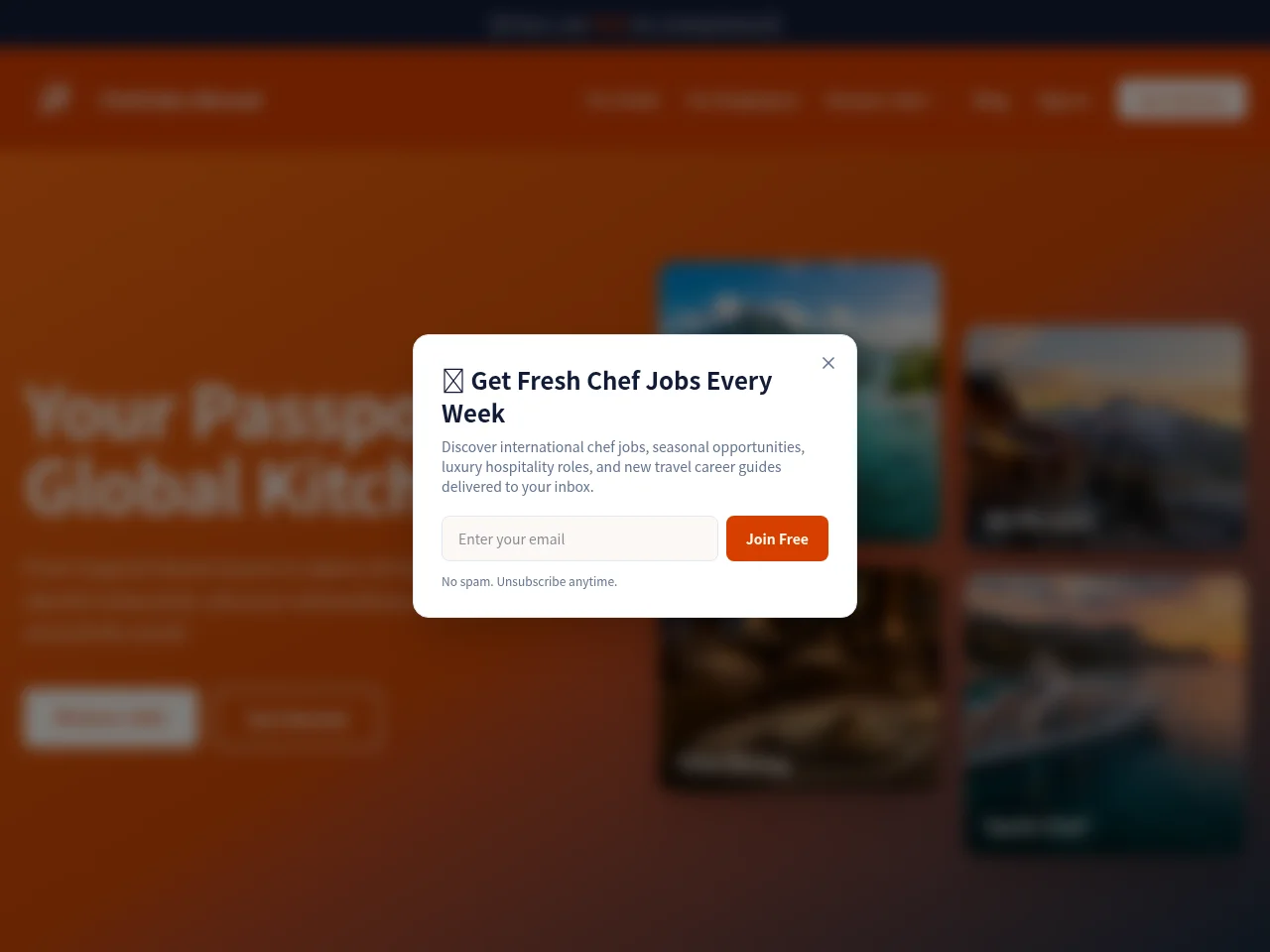 ChefJobs Abroad screenshot ChefJobs Abroad job board platform screenshot showing job search interface