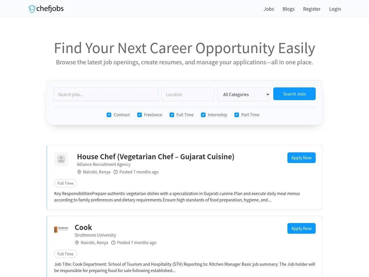 Chef Jobs Kenya screenshot Chef Jobs Kenya job board platform screenshot showing job search interface