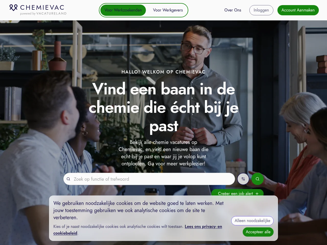 Chemievac job board platform screenshot showing job search interface