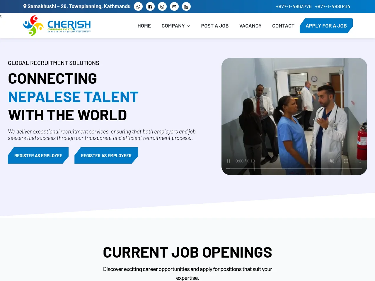 Cherish Oversease Pvt Ltd job board platform screenshot showing job search interface