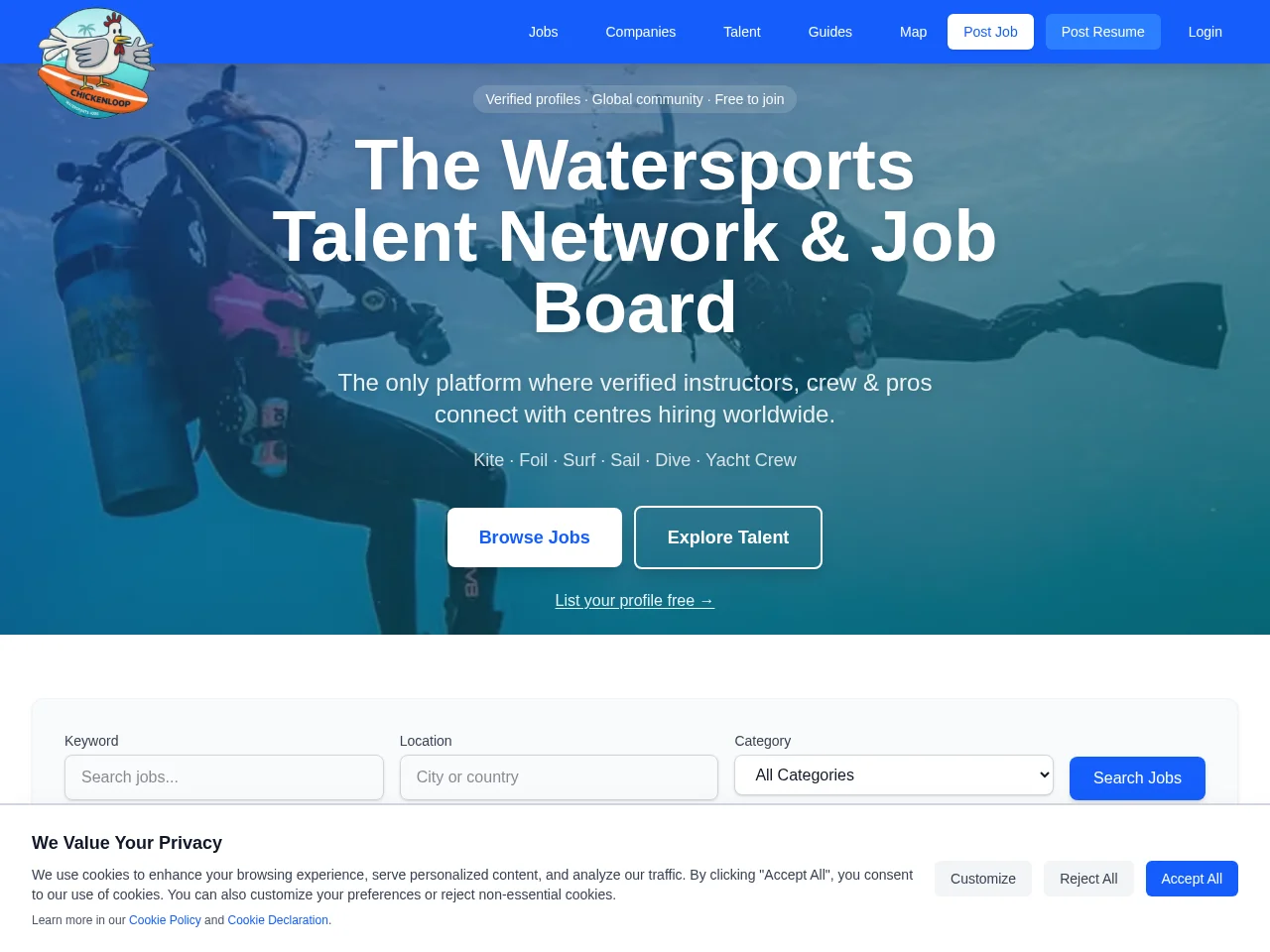 Chickenloop screenshot Chickenloop job board platform screenshot showing job search interface