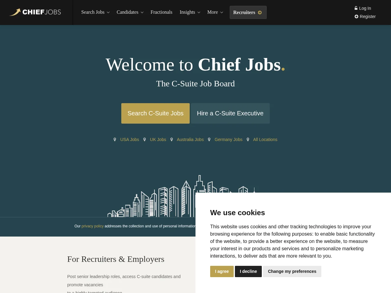 Chief Jobs job board platform screenshot showing job search interface