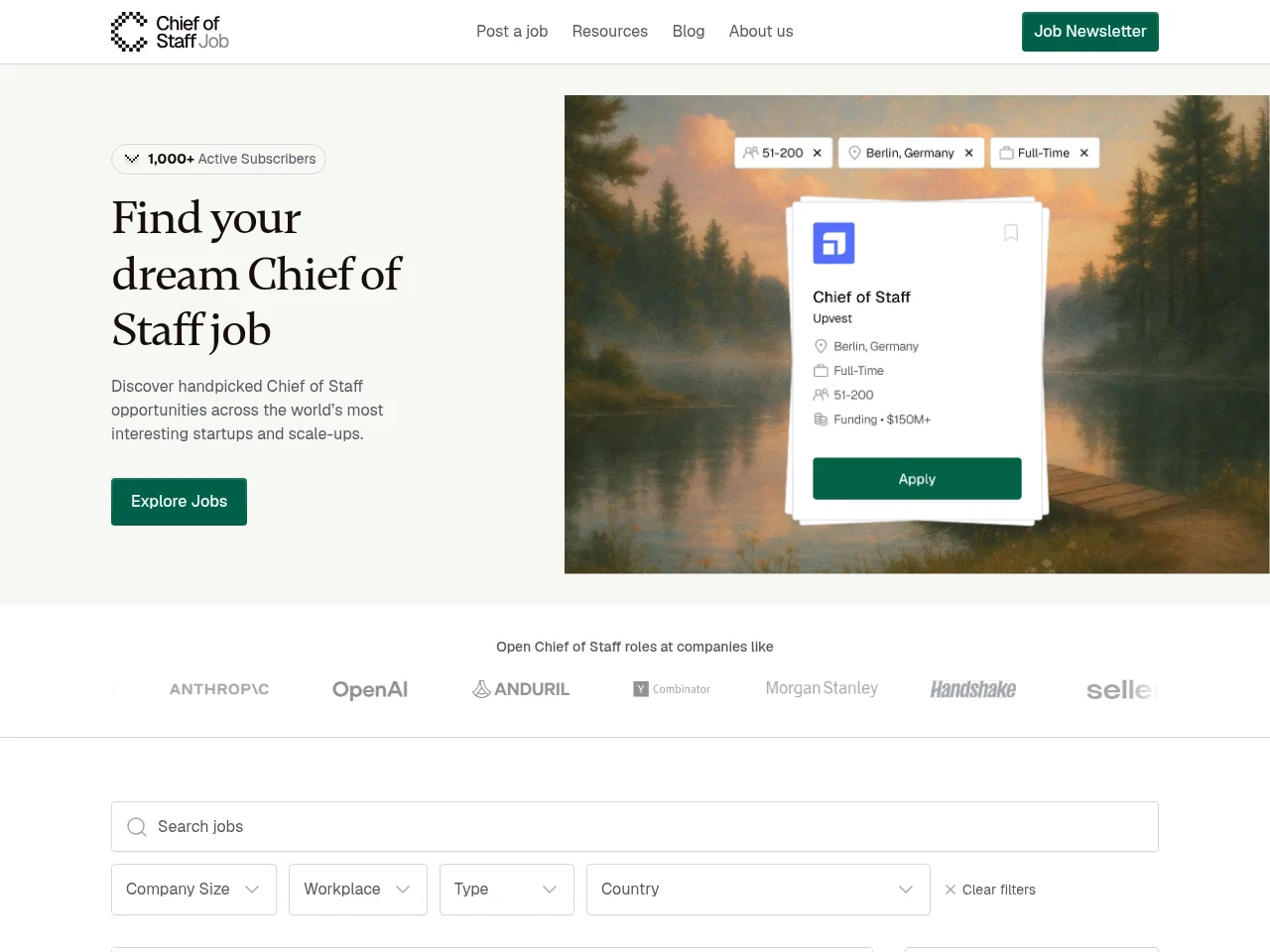 Chief of Staff Jobs screenshot Chief of Staff Jobs job board platform screenshot showing job search interface