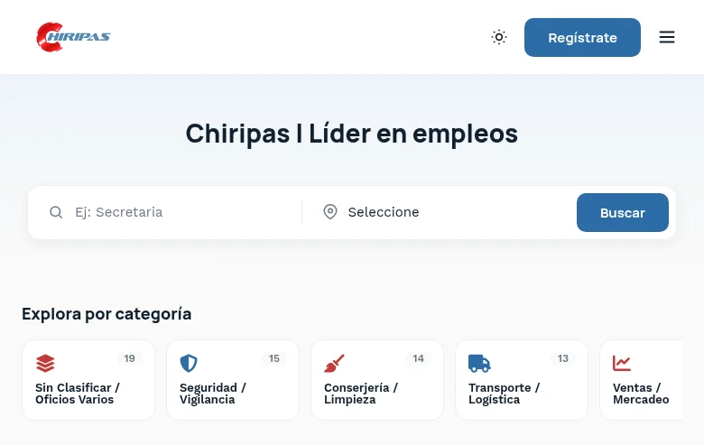 Chiripas screenshot Chiripas job board platform screenshot showing job search interface