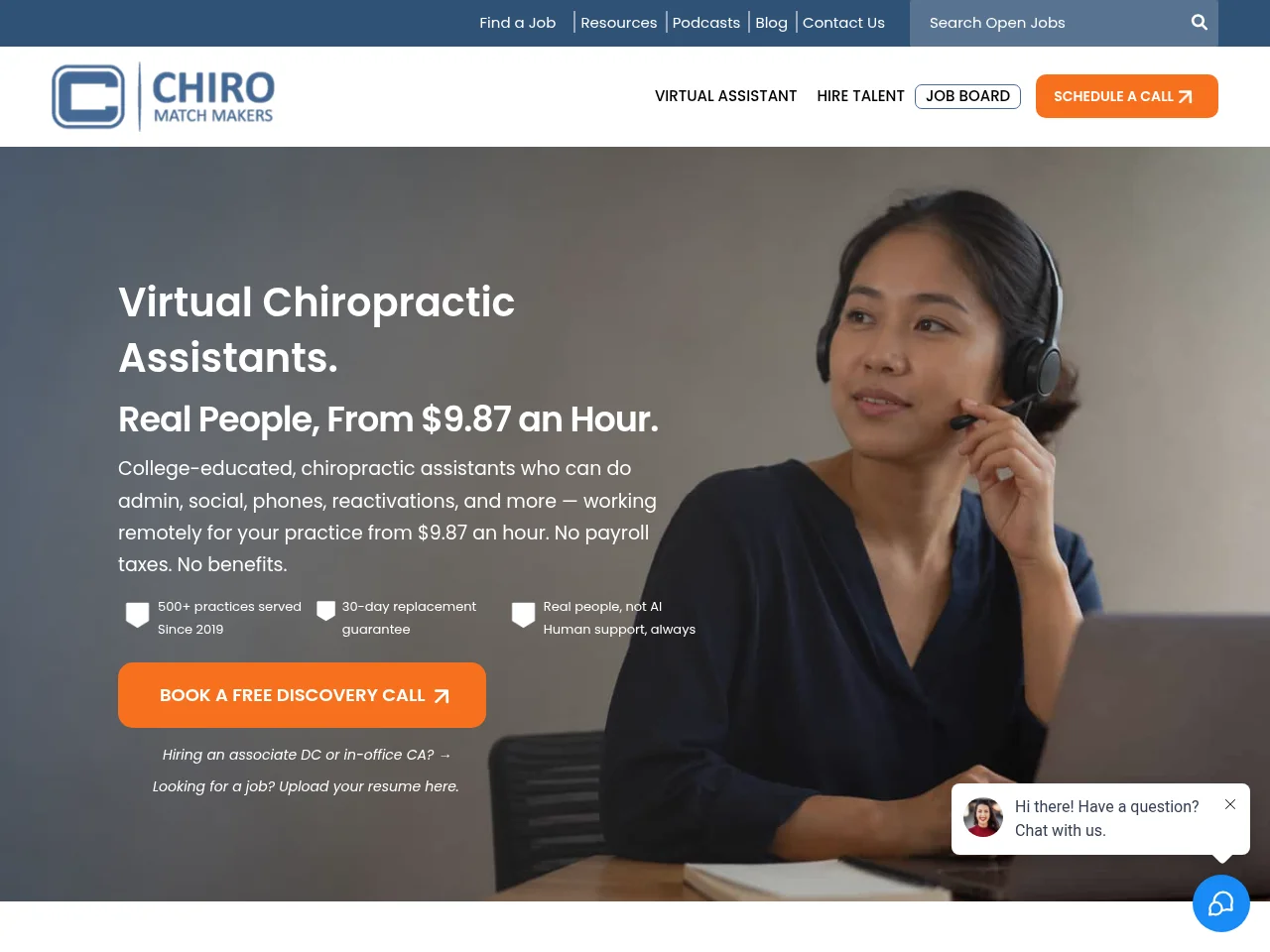 Chiro Match Makers job board platform screenshot showing job search interface