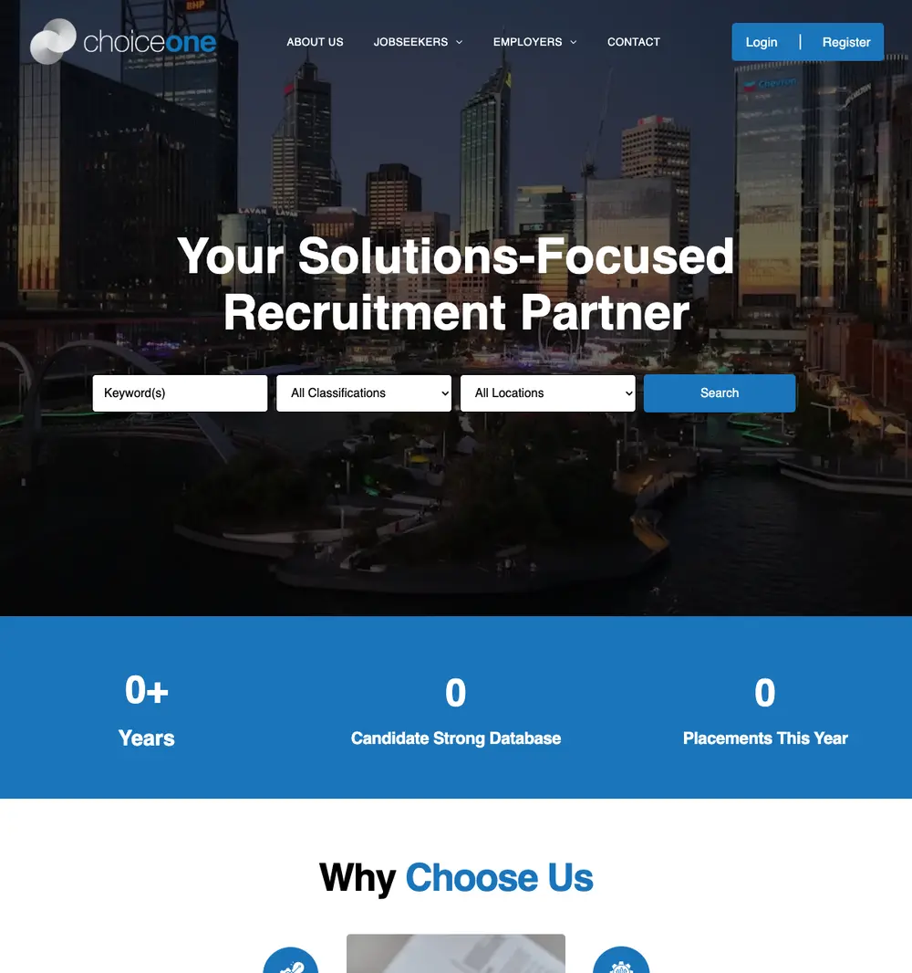 Choice One job board platform screenshot showing job search interface