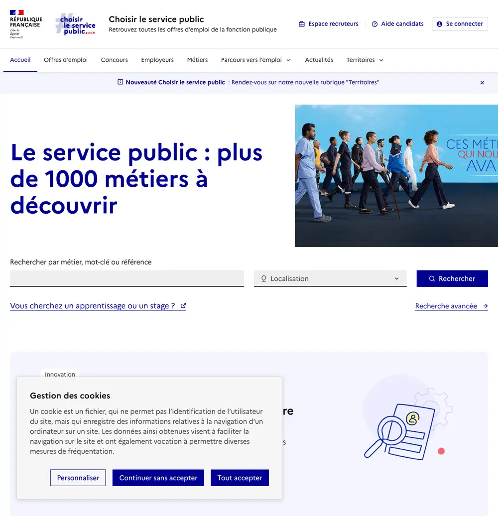 Choisir le service public screenshot Choisir le service public job board platform screenshot showing job search interface