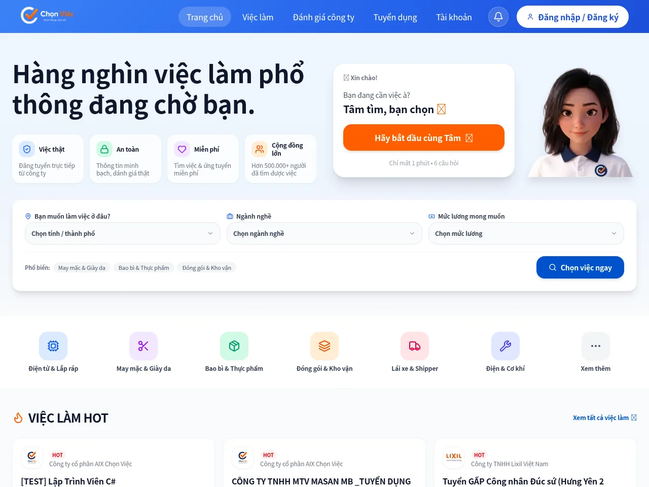 Chọn Việc screenshot Chọn Việc job board platform screenshot showing job search interface